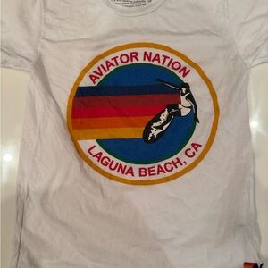 Kids size 10 Aviator Nation White Tee with Laguna Beach Surf Logo
